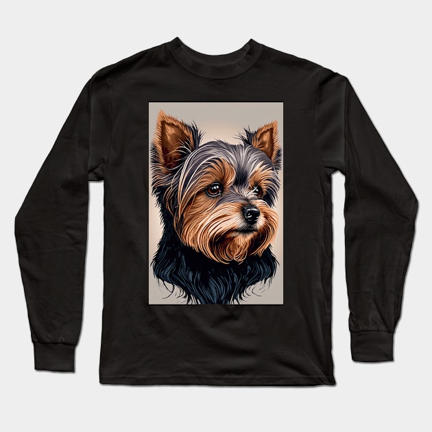 Super Cute Yorkshire Terrier Puppy Portrait Long Sleeve T-Shirt by KoolArtDistrict